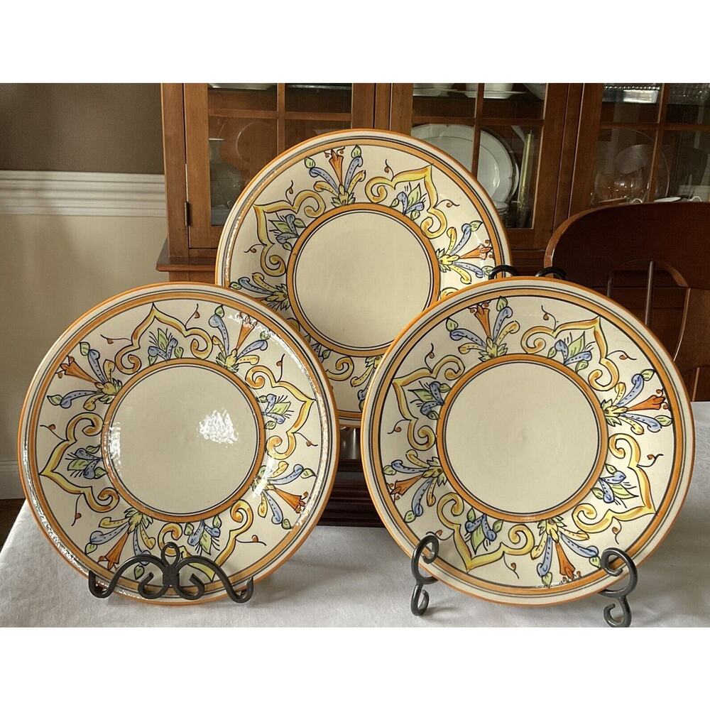 3 Hand Painted Le Souk Ceramique 10 3/4 Diameter Plates Made In Tunisia
